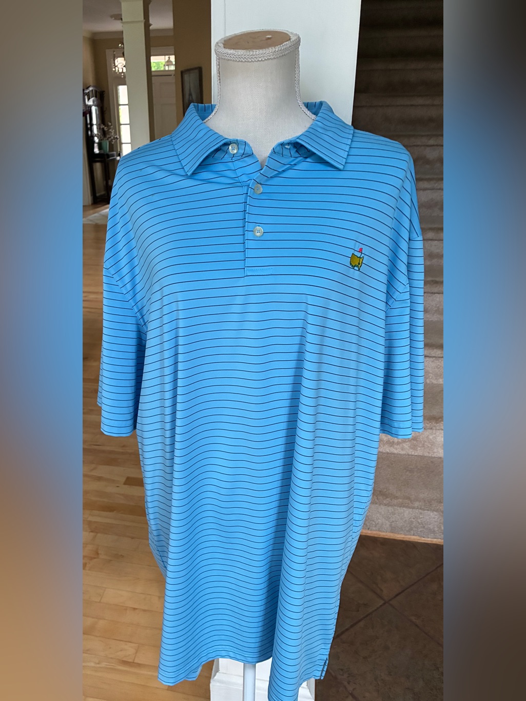 Masters Tech Masters Stripped Blue Mens Polo With Masters Logo